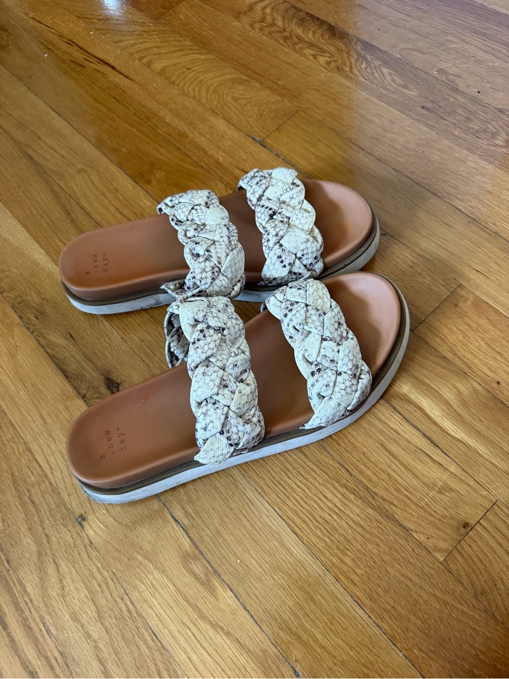 a new day White Snake-Print Braided Double-Strap Slide Sandals